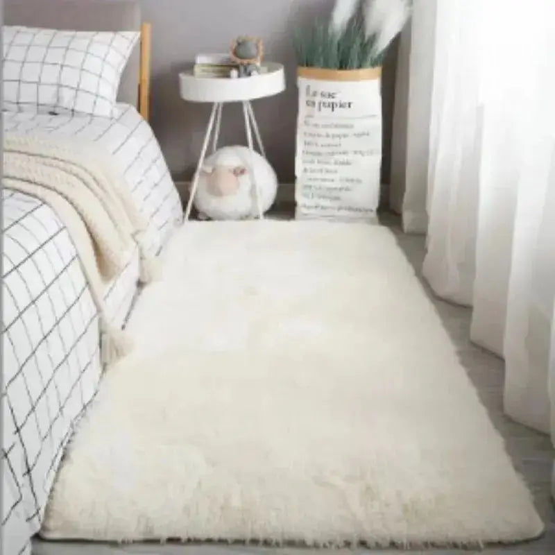 VIKAMA Silk Wool Shaggy Rug Non-Slip Washable Soft Plush Bedroom Area Rug Home Decor