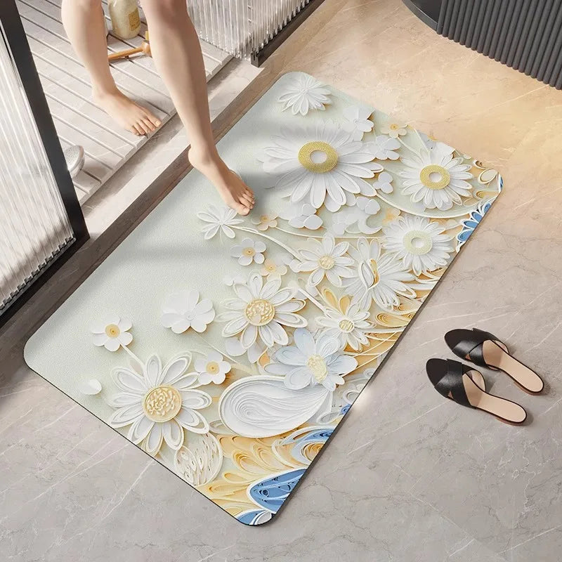 German diatomaceous earth floor mat 3D three-dimensional floral household bathroom anti slip mat