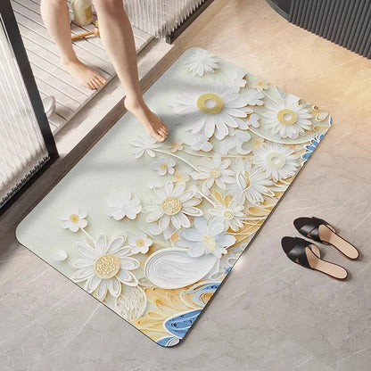 German diatomaceous earth floor mat 3D three-dimensional floral household bathroom anti slip mat