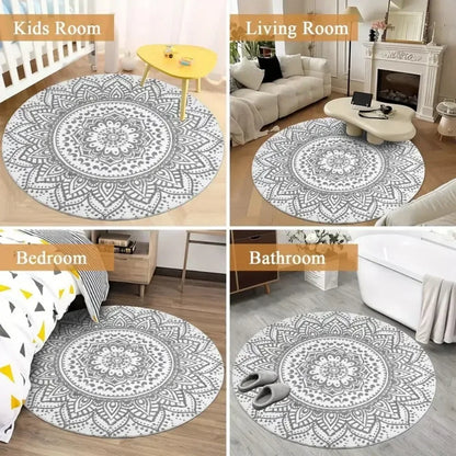 VIKAMA Christmas Poinsettia Round Non-Slip Area Rug