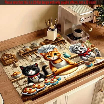Cute kitten absorbent kitchen drying mat