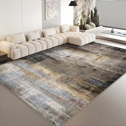 Modern Abstract Grey Plush Washable Area Rug