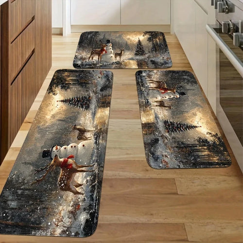 Snowman snowflake Christmas kitchen mat festive home decor rug