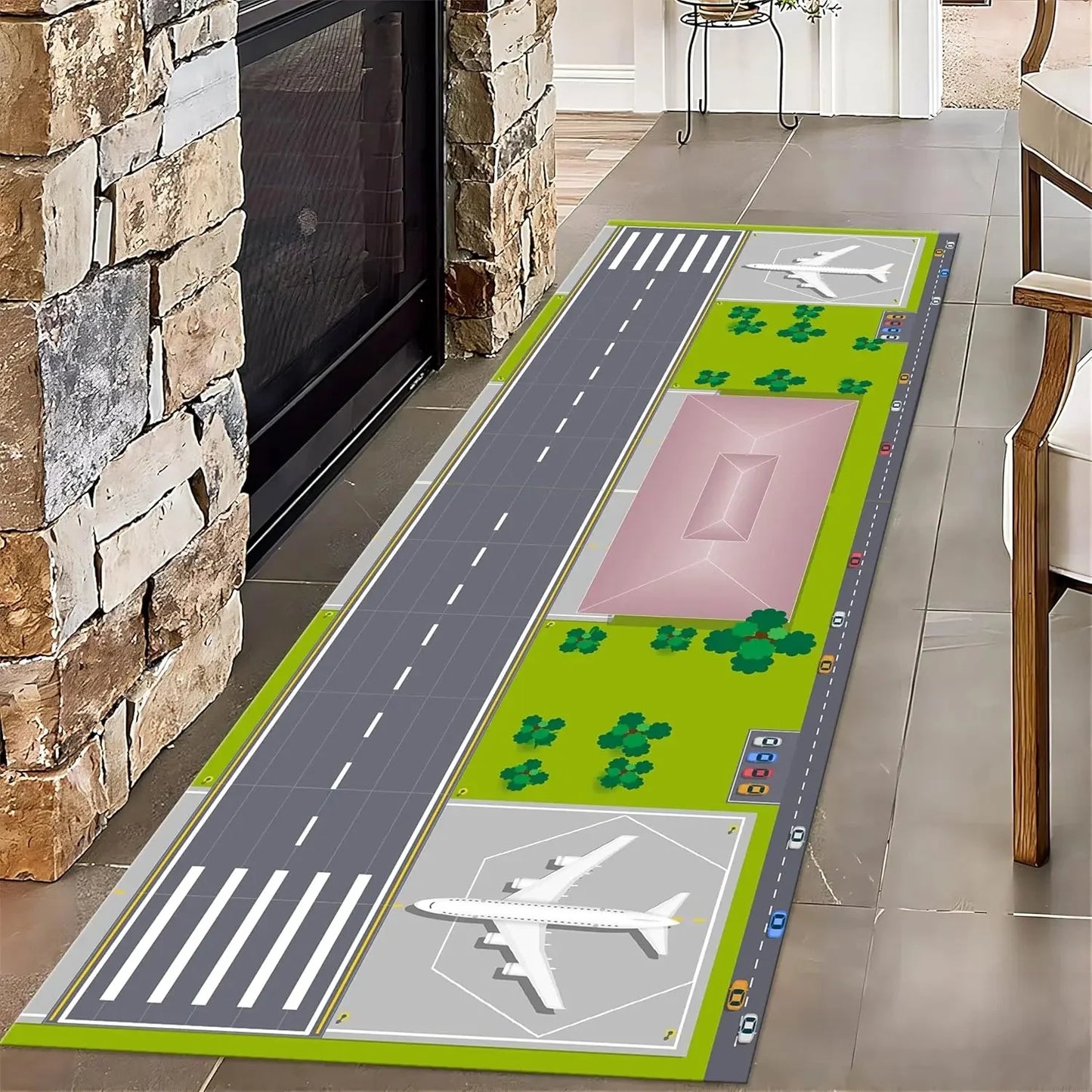 Airplane Runway Long Hallway Airport Style Runner Rug