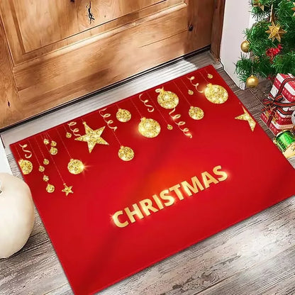 Christmas Entrance Door Mat Crystal Velvet Absorbent Anti-Slip Floor Mat Bathroom Entryway Holiday Decoration Rug