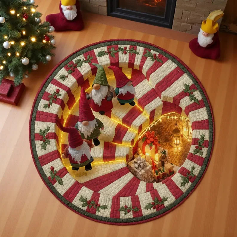 Christmas 3D Illusion Round Rug Santa Snow Scene Non-Slip Floor Mat Living Room Xmas Party Decor