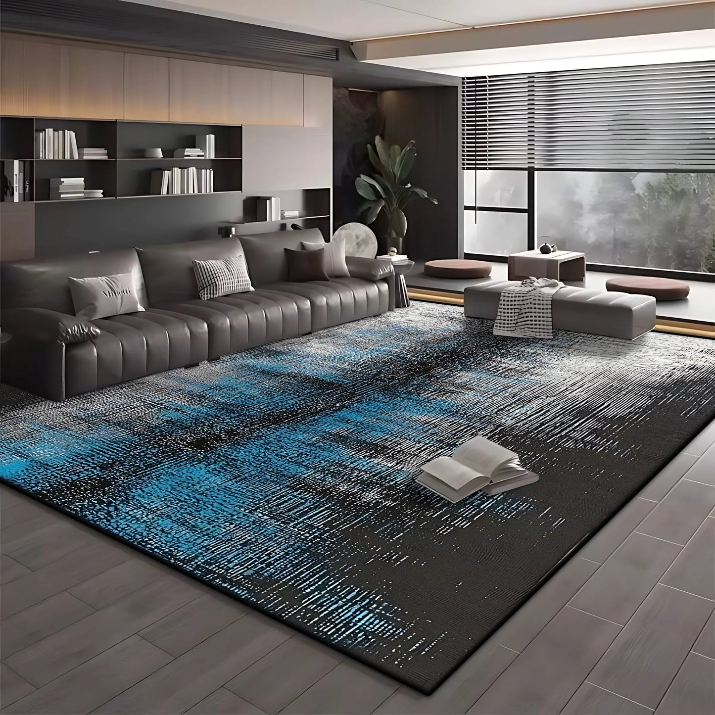 Modern Simple Blue Black Non-Slip Washable Area Rug