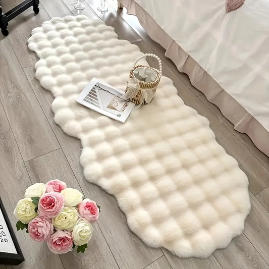 White Plush Faux Rabbit Runner Rug