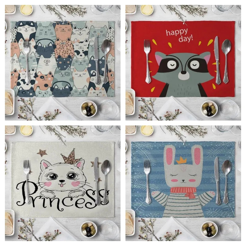 Cute Animal Cotton Linen Kids Placemat Set