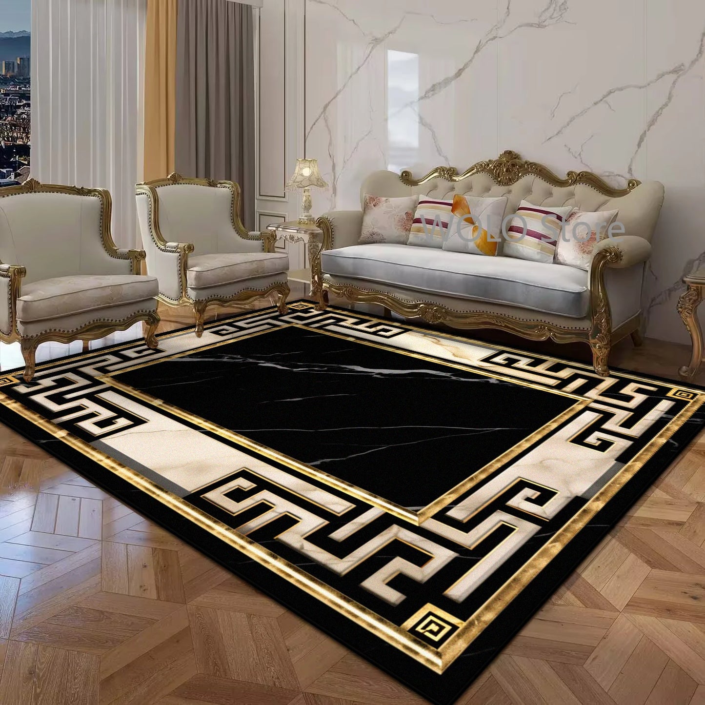 Black Gold Marble Luxury Area Rug
