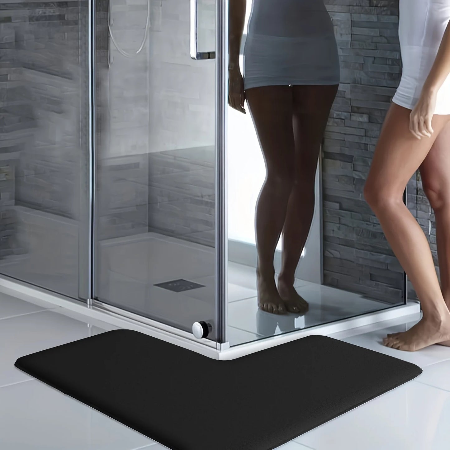 Solid Color L-Shaped Bathroom Absorbent Floor Mat Thickened Flannel Non-Slip Toilet Shower Door Foot Mat