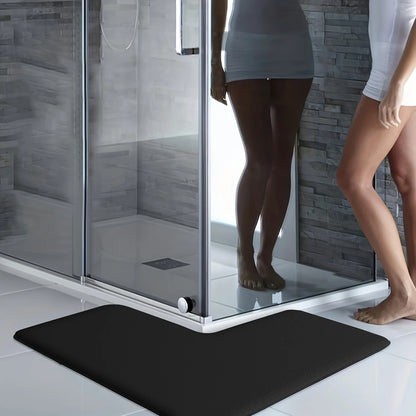 Solid Color L-Shaped Bathroom Absorbent Floor Mat Thickened Flannel Non-Slip Toilet Shower Door Foot Mat