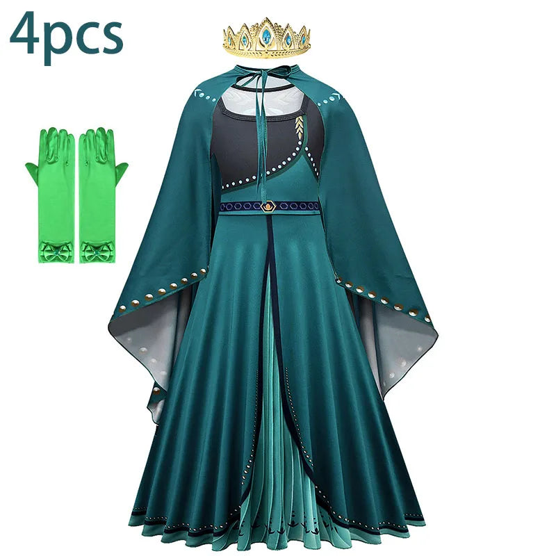 Disney Frozen Anna Dark Green Cloak Costume Dress For Girls