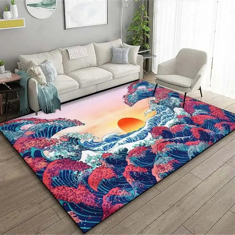 VIKAMA Ukiyo-e Wave Rug Home Decor