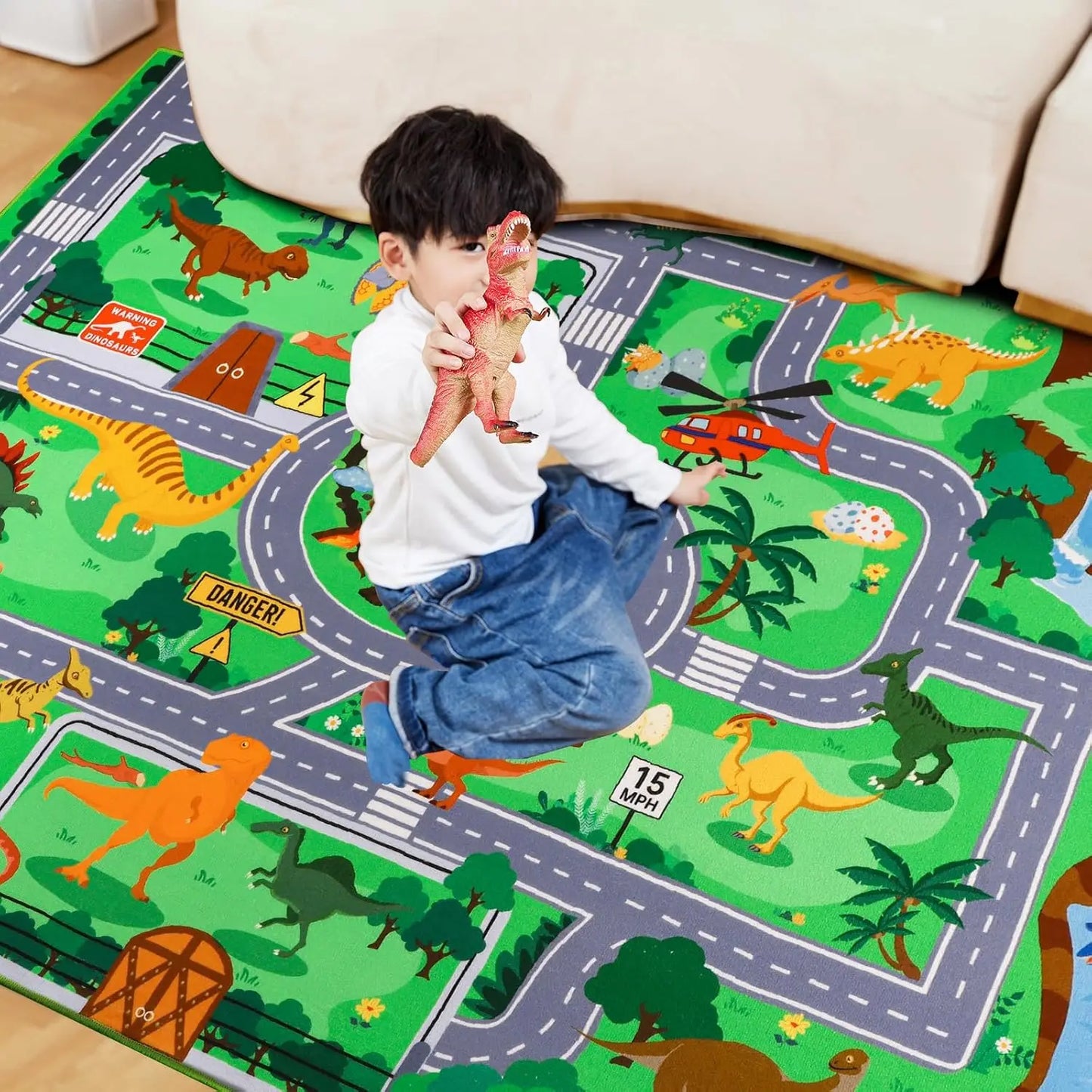 Dinosaur Park Kids Play Track Rug
