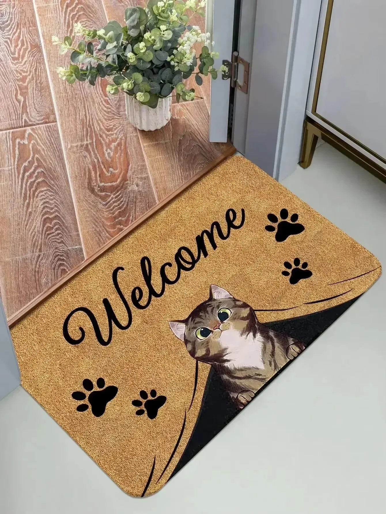 Black Cat Cute Cartoon Non-Slip Welcome Doormat Soft Area Rug Living Room Bedroom Outdoor Home Decor