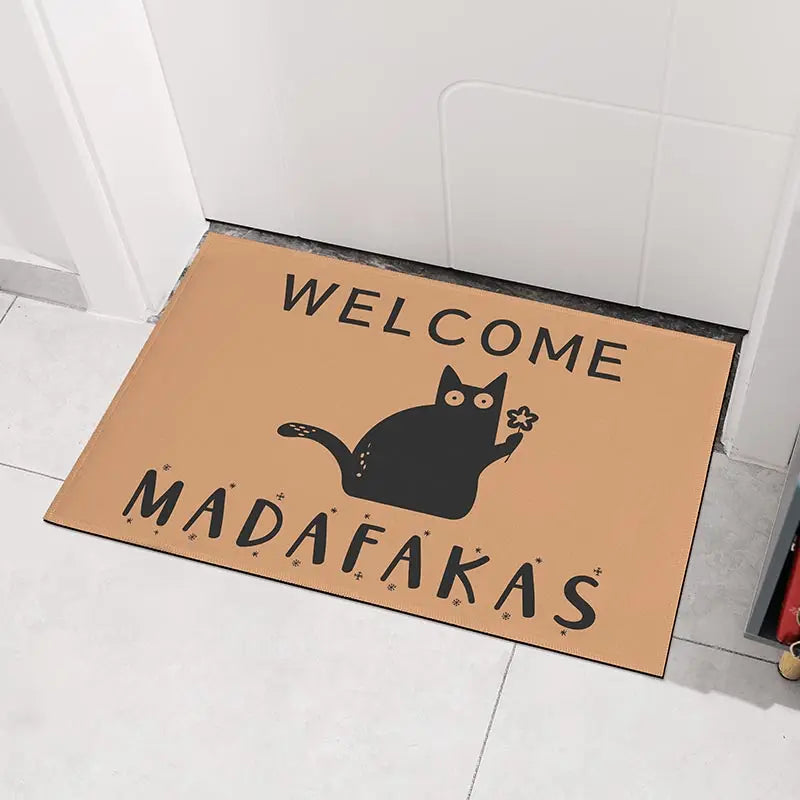Dark Cat Funny Full Print Welcome Doormat Non-Slip Home Kitchen Bathroom Floor Rug Home Decor Gift Mat