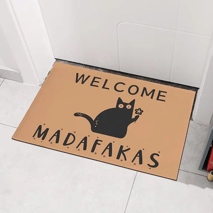 Dark Cat Funny Full Print Welcome Doormat Non-Slip Home Kitchen Bathroom Floor Rug Home Decor Gift Mat