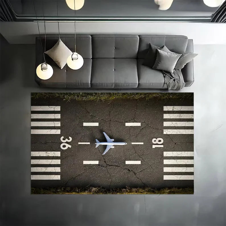 Airplane airport runway kids play rug
