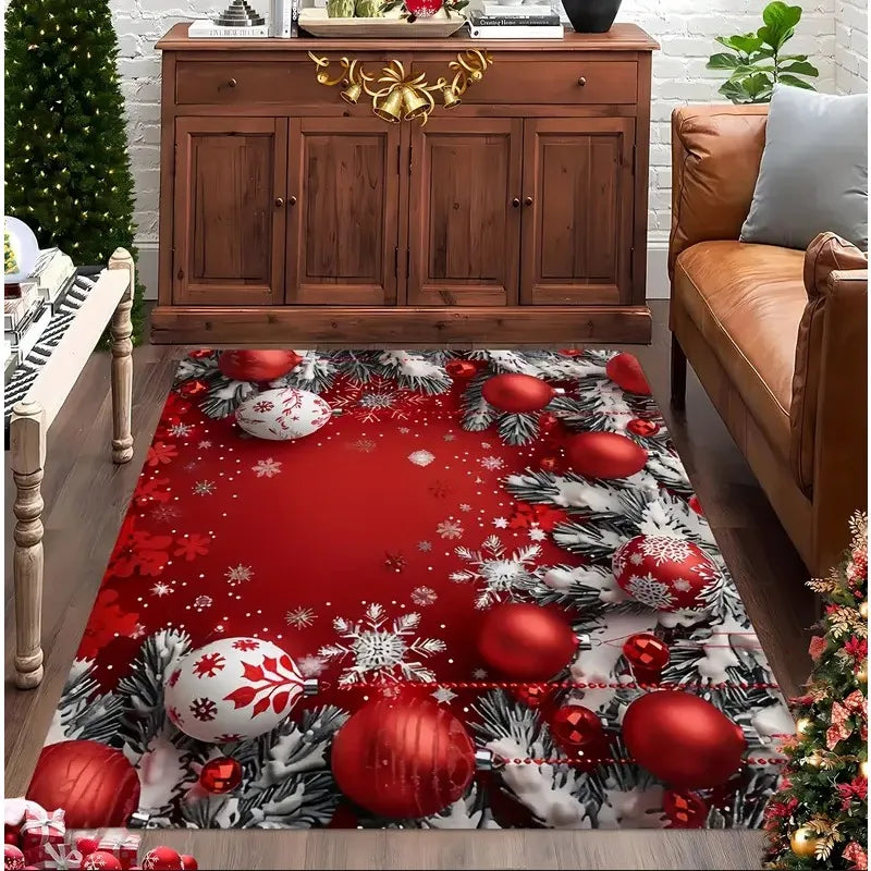 Red gold snowflake Christmas area mat