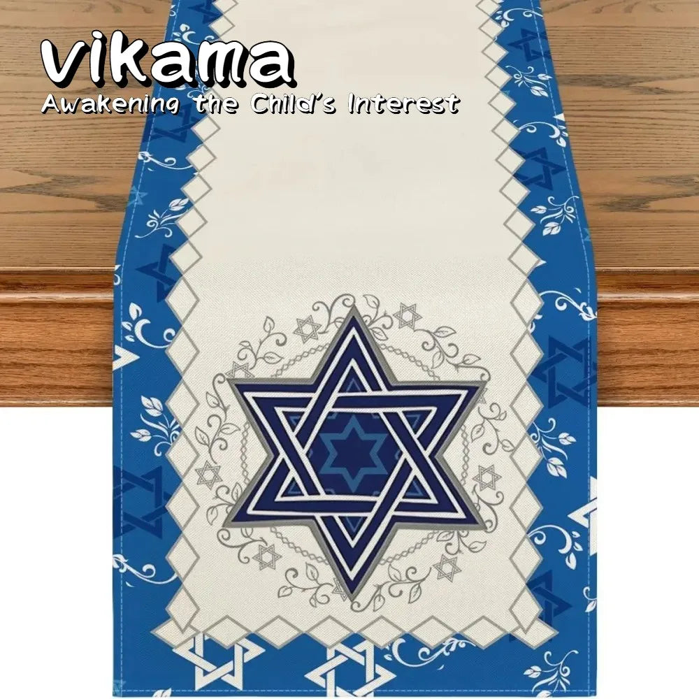 Elegant Linen Tablecloth Star of David Seven-Branched Candlestick Passover Table Decor