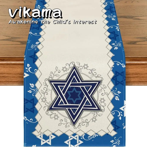 Elegant Linen Tablecloth Star of David Seven-Branched Candlestick Passover Table Decor