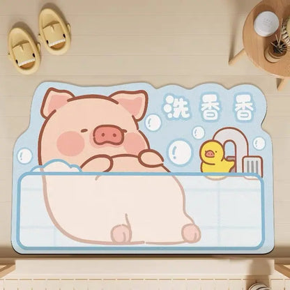Lulu Pig Bathroom Absorbent Diatom Mud Non-Slip Quick-Dry Floor Mat Door Mat