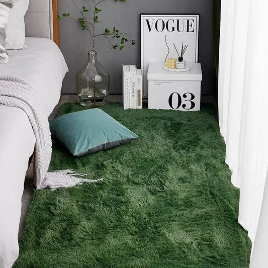 VIKAMA Green Silk Wool Rug Nordic Luxury Bedroom Living Room Bedside Carpet Home Decor