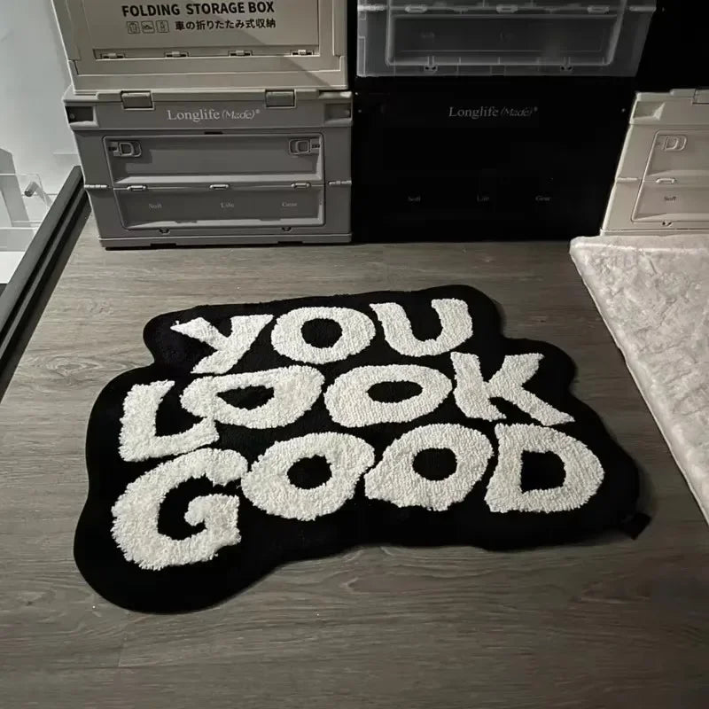 VIKAMA Irregular Letter Floor Mat Faux Cashmere Soft Non-Slip Bedroom Chair Carpet