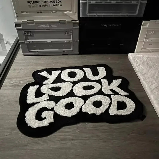 VIKAMA Irregular Letter Floor Mat Faux Cashmere Soft Non-Slip Bedroom Chair Carpet