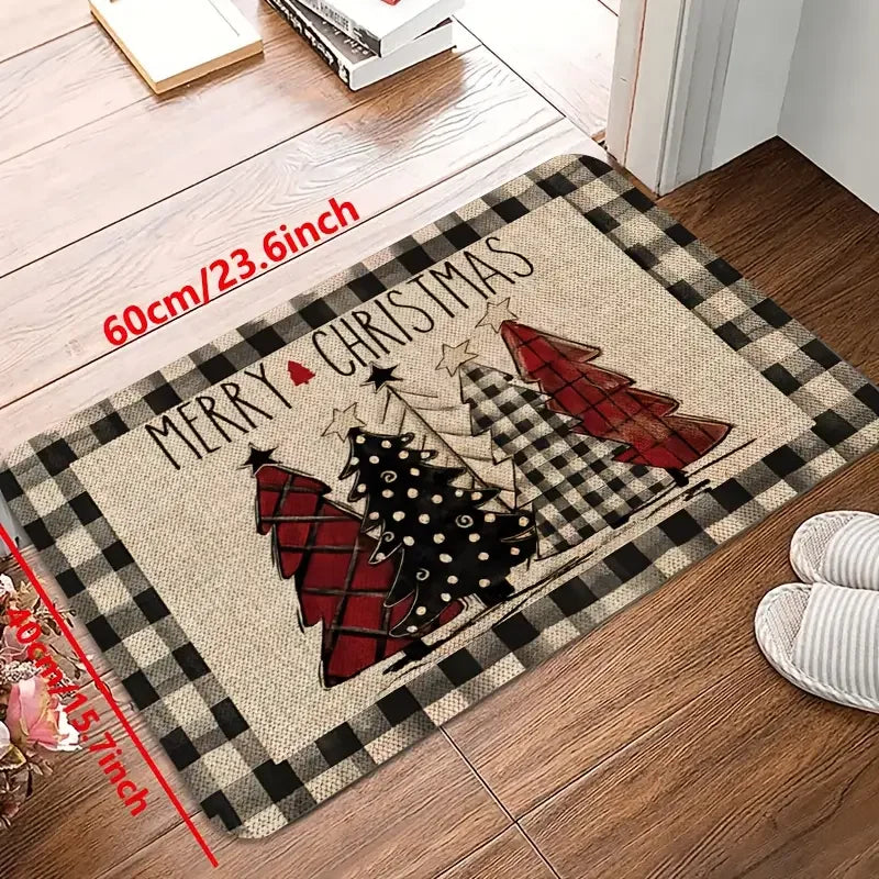 VIKAMA Christmas Tree Theme Non-Slip Home Decor Rug Set