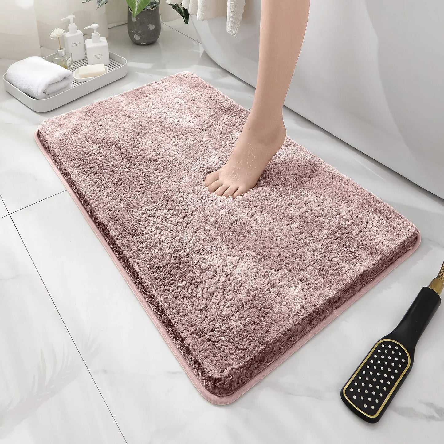 Rounded Thick Plush Bathroom Mat Absorbent Non-Slip Bathtub Entrance Door Floor Rug Home Decor