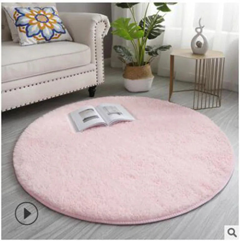 VIKAMA Pink Round Fluffy Princess Kids Area Rug