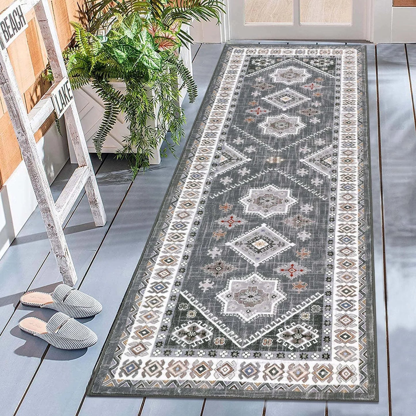 VIKAMA Bohemian Crystal Velvet Easy-Care Hallway Area Rug