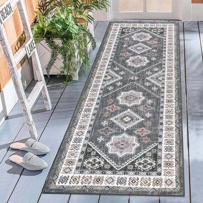 VIKAMA Bohemian Crystal Velvet Easy-Care Hallway Area Rug