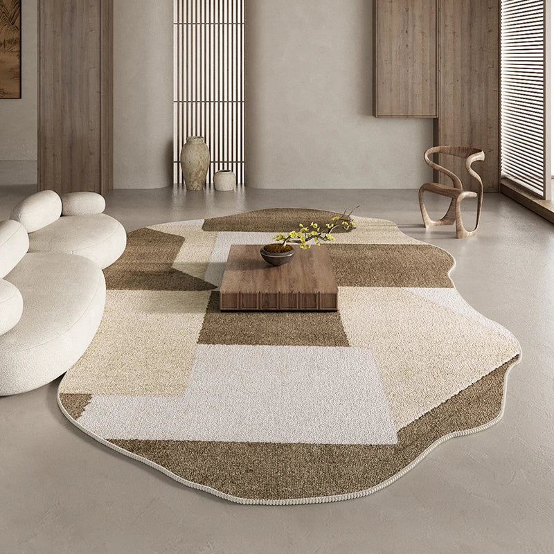 American Retro Brown Irregular Plush Area Rug
