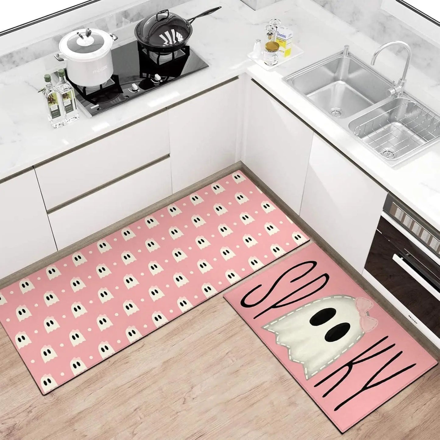 VIKAMA Halloween Kitchen Carpet Indoor Outdoor Non-Slip Welcome Floor Mat Bedroom Living Room Rug Set Home Decoration
