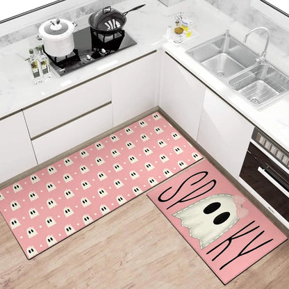 VIKAMA Halloween Kitchen Carpet Indoor Outdoor Non-Slip Welcome Floor Mat Bedroom Living Room Rug Set Home Decoration