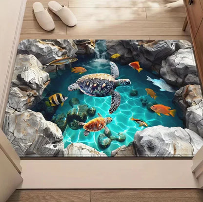 Turtle and fish pattern entrance mat