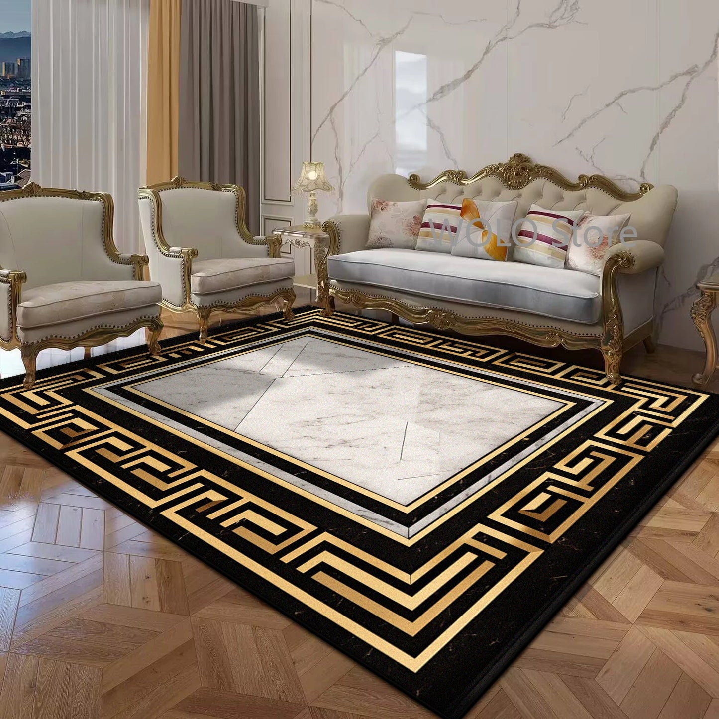 Black Gold Marble Luxury Area Rug