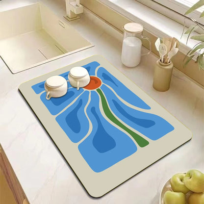 Abstract floral absorbent kitchen drying mat