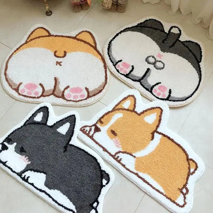 Cartoon Corgi Cashmere Bath Mat Absorbent Non-Slip Toilet Floor Rug Home Decor