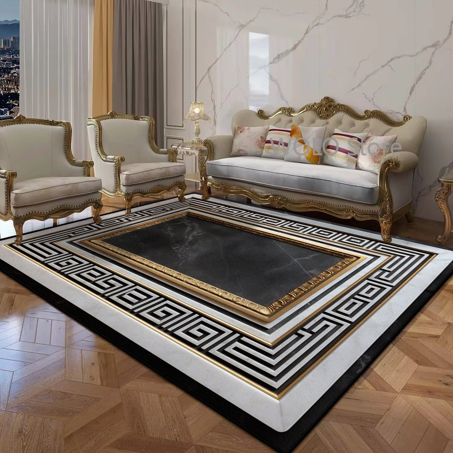 Black Gold Marble Luxury Area Rug