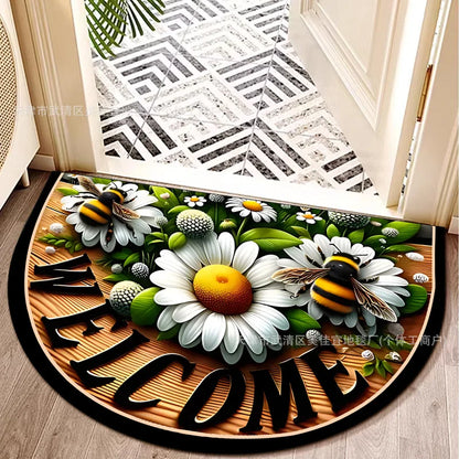 VIKAMA Flower Floor Mats Half Circle Printed Floor Mats Entryway Floor Mats Bathroom Door Mats Dirty Resistant Floor Mats
