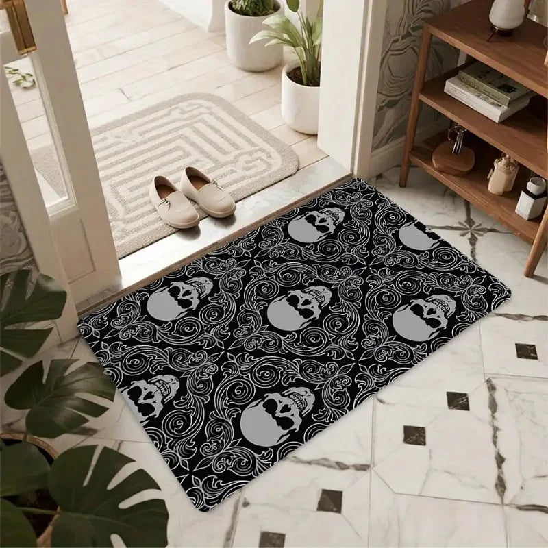 Gothic skull non-slip entryway door mat