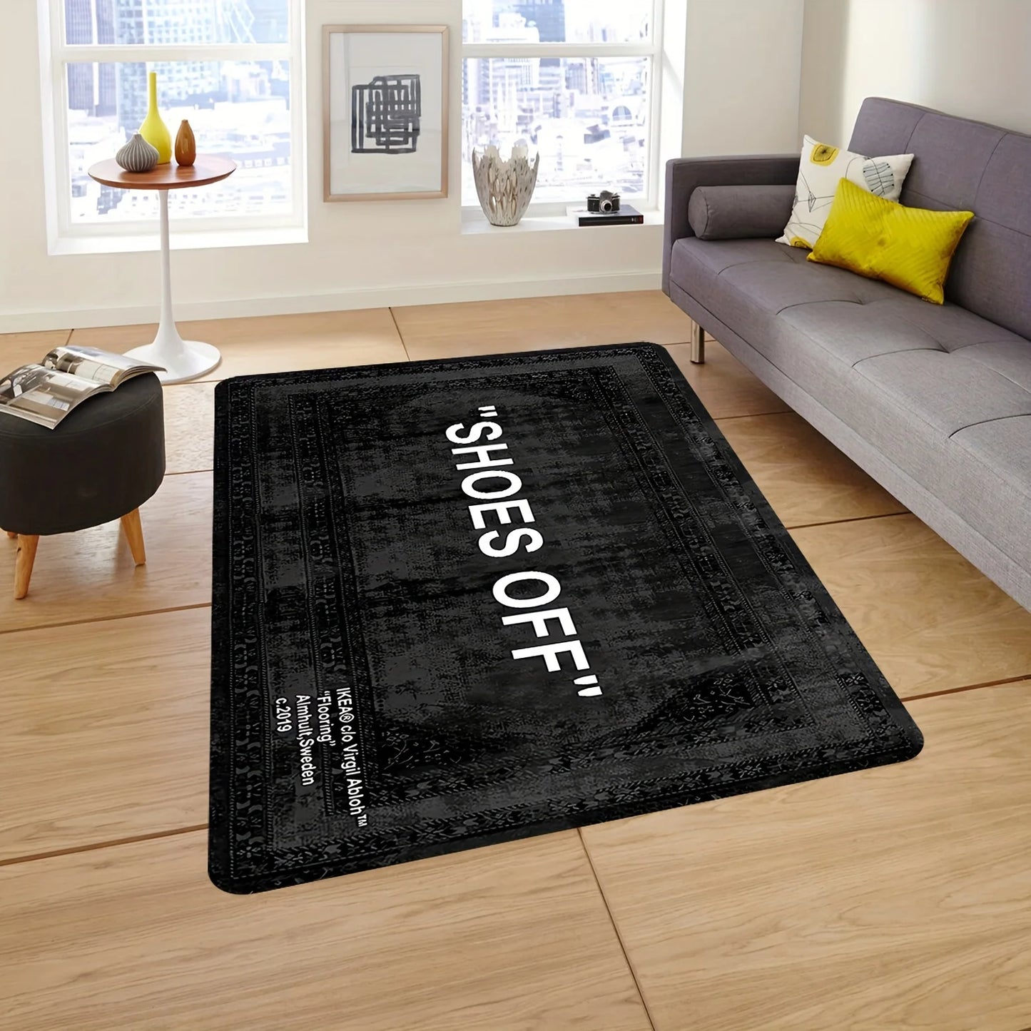 VIKAMA Minimalist “Shoes Off” Black Rug Stain-Resistant Non-Slip Doormat Welcome Carpet Bedroom Living Room Home Decor
