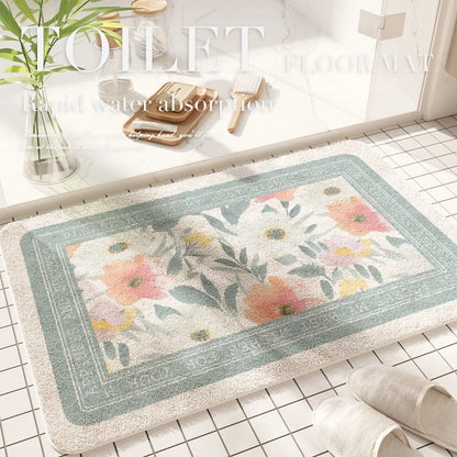 Fresh American Floral Bathroom Absorbent Non-Slip Door Floor Mat