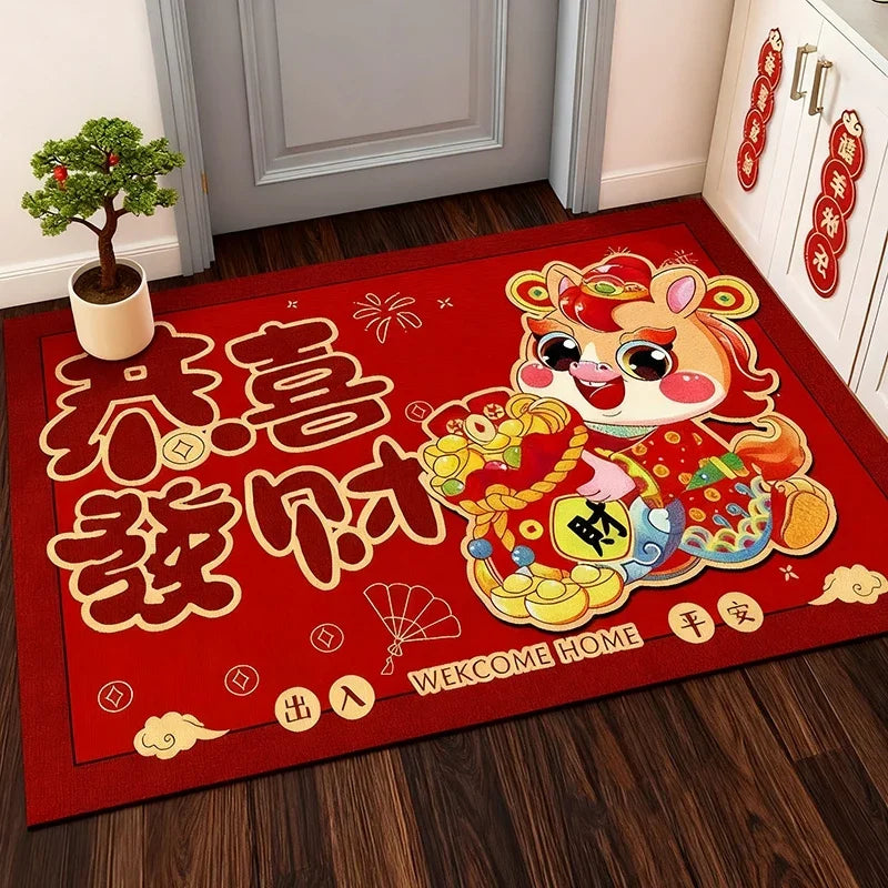 Chinese Lucky Red Spring Festival Welcome Doormat