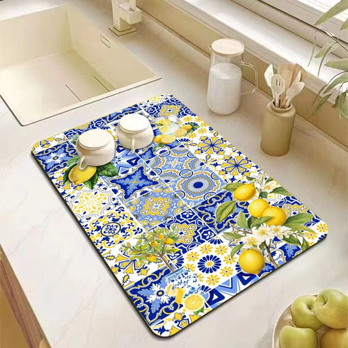 Lemon Rubber Kitchen Drying Mat
