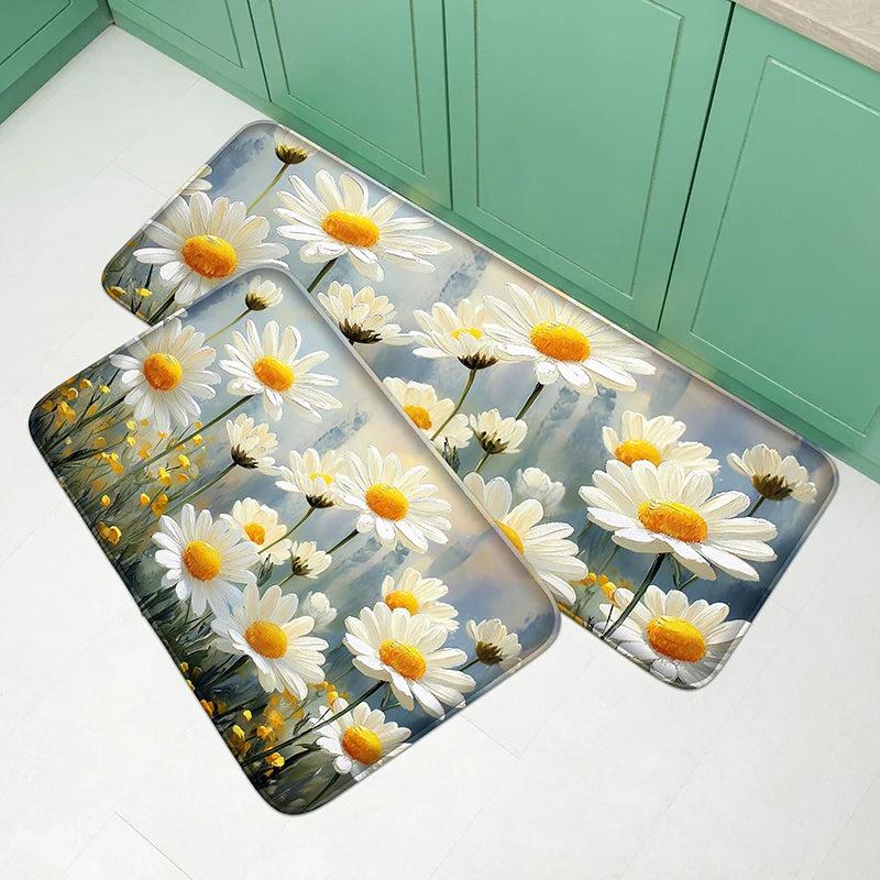 Summer Fresh Floral Kitchen Door Mat Soft Comfortable Bedroom Floor Rug Bathroom Small Carpet Absorbent Foot Mat Home Decor